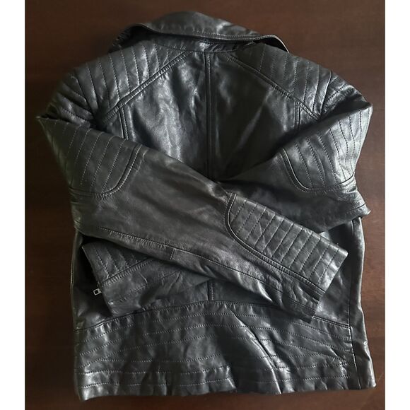 BB Dakota Moto Real Leather Jacket Black Asymmetrical Silver Zipper Modern Edgy - Picture 10 of 15